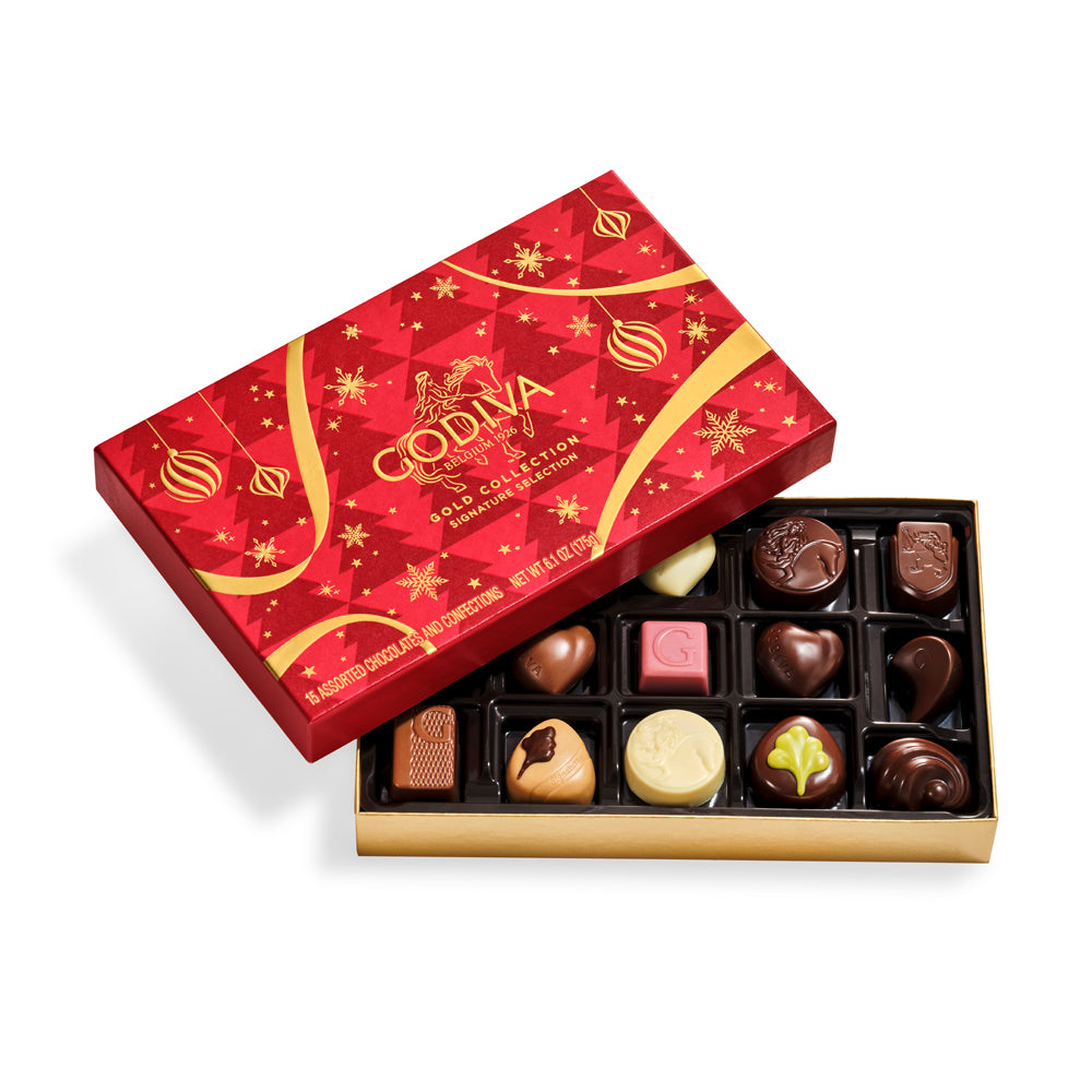 Assorted Chocolate Gold Gift Box, Holiday Edition, 15pc.