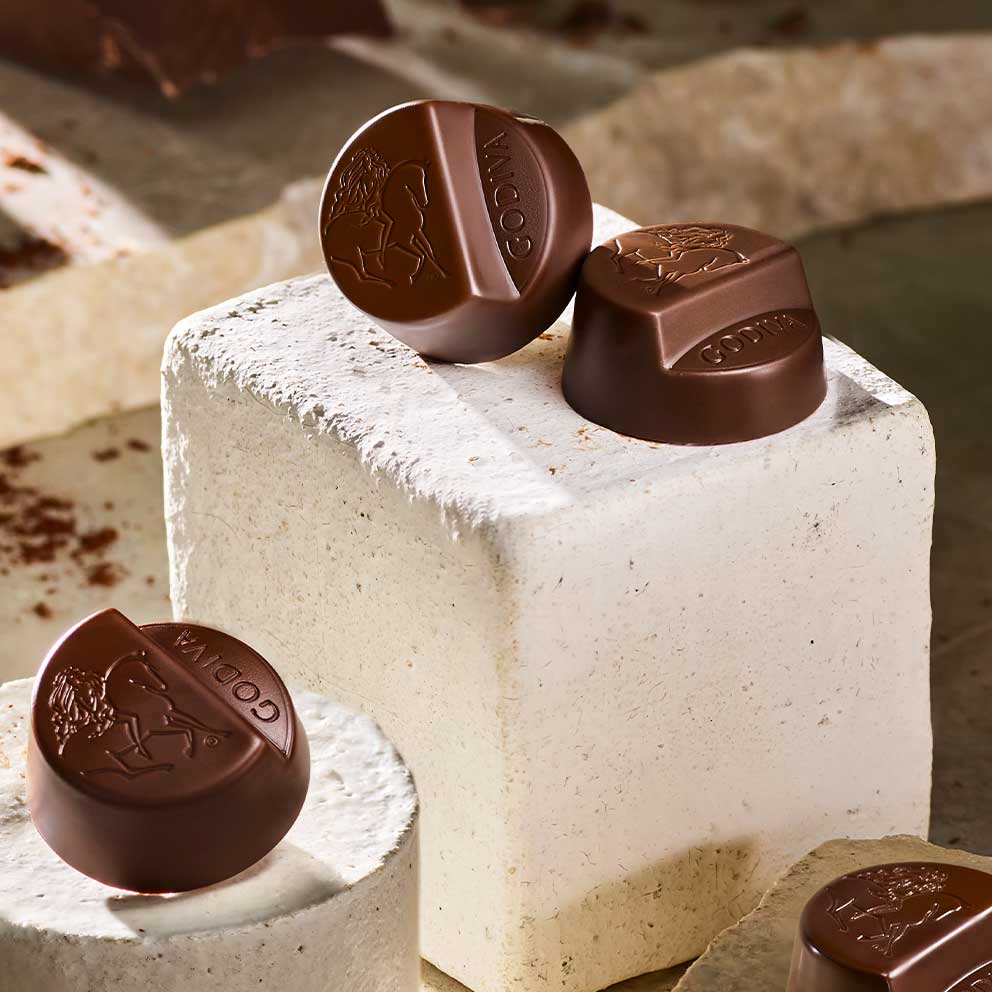Godiva Masterpiece chocolate presented on stone blocks