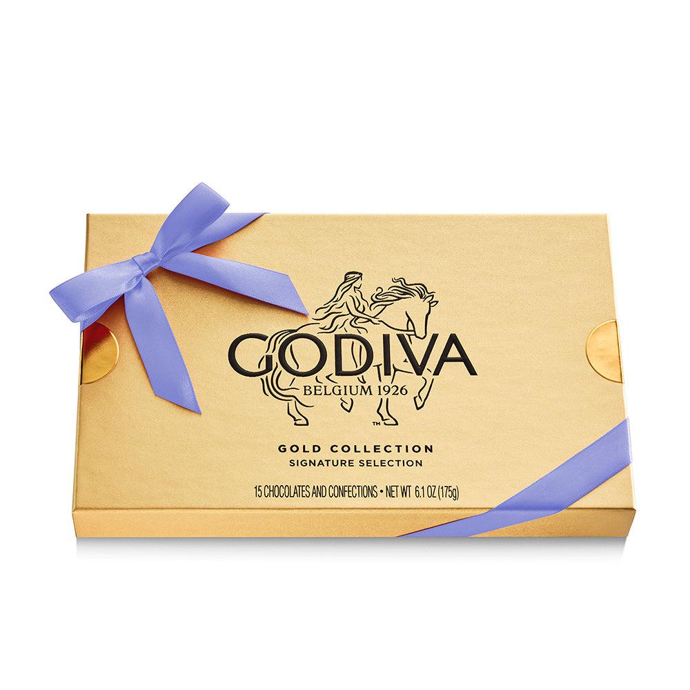 Assorted Chocolate Gold Gift Box, Iris Ribbon, 15pc. | GODIVA