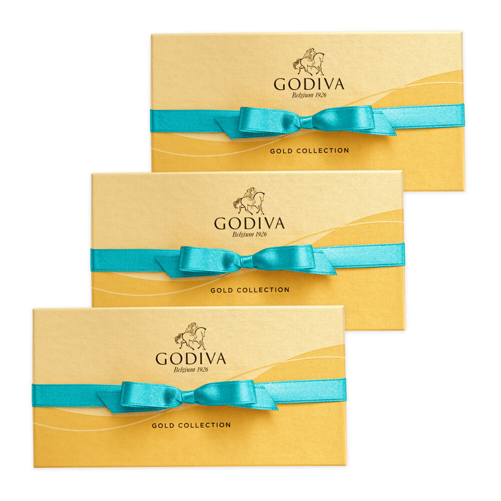 Assorted Chocolate Gold Gift Box, Spring Ribbon, 8 pc. Set of 3