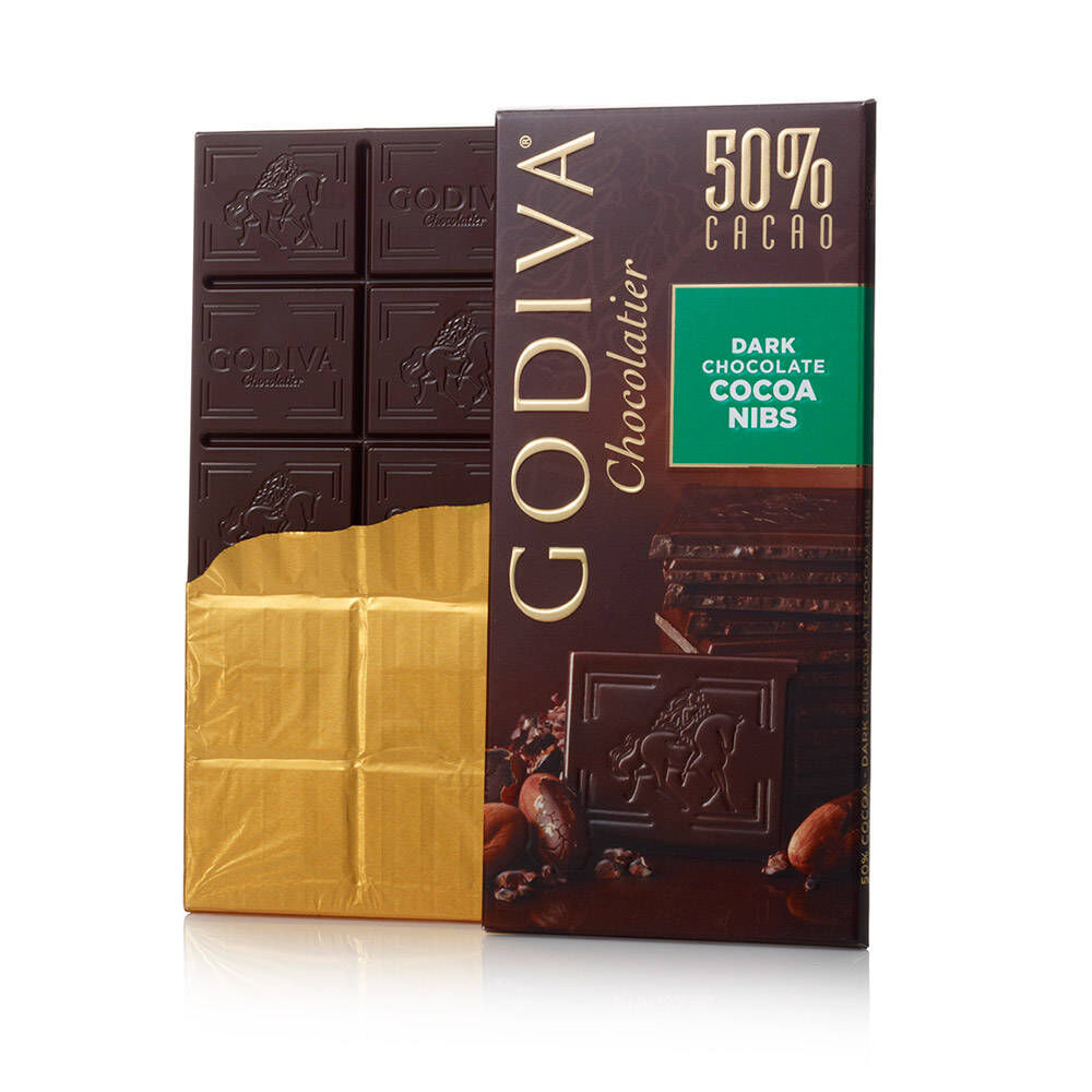 Large 50 Dark Chocolate Cocoa Nibs Bar GODIVA