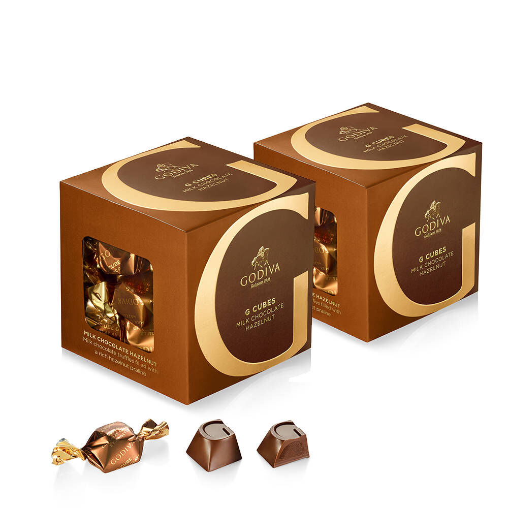 2-Pack of 22-Count Godiva Milk Chocolate Hazelnut G Cube Box