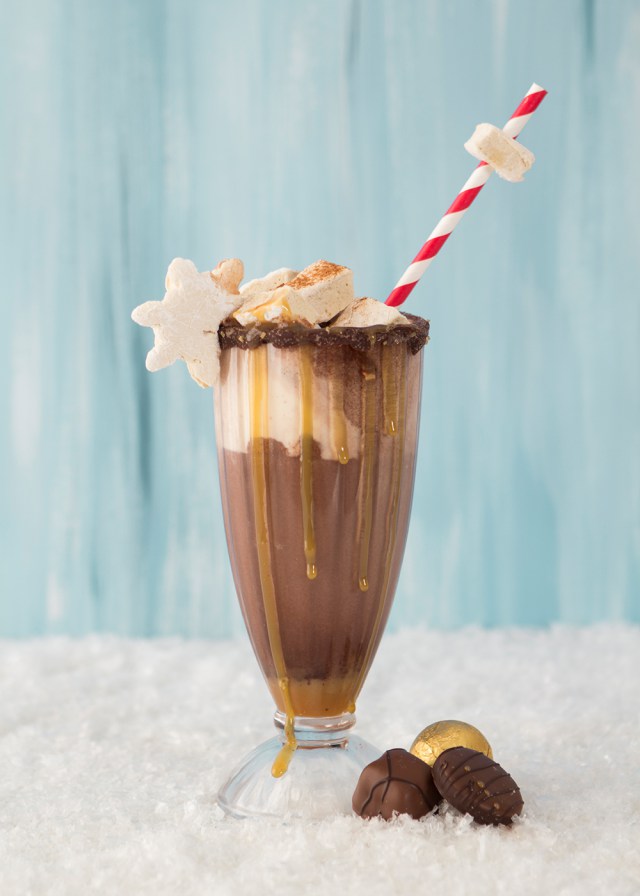 Dark Chocolate Sea Salt Caramel Swirl Hot Chocolate Sundae