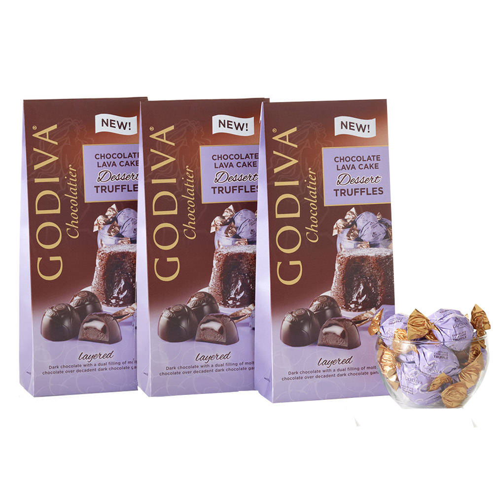 Godiva Wrapped Chocolate Lava Cake Dessert Truffles, Large Bags, Set of 3, 19 pc. each