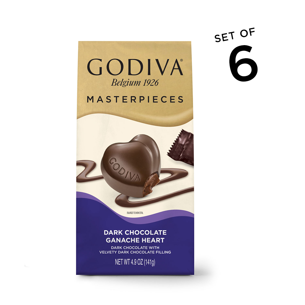 Godiva Masterpieces, Dark Chocolate Ganache Hearts, Set of 6