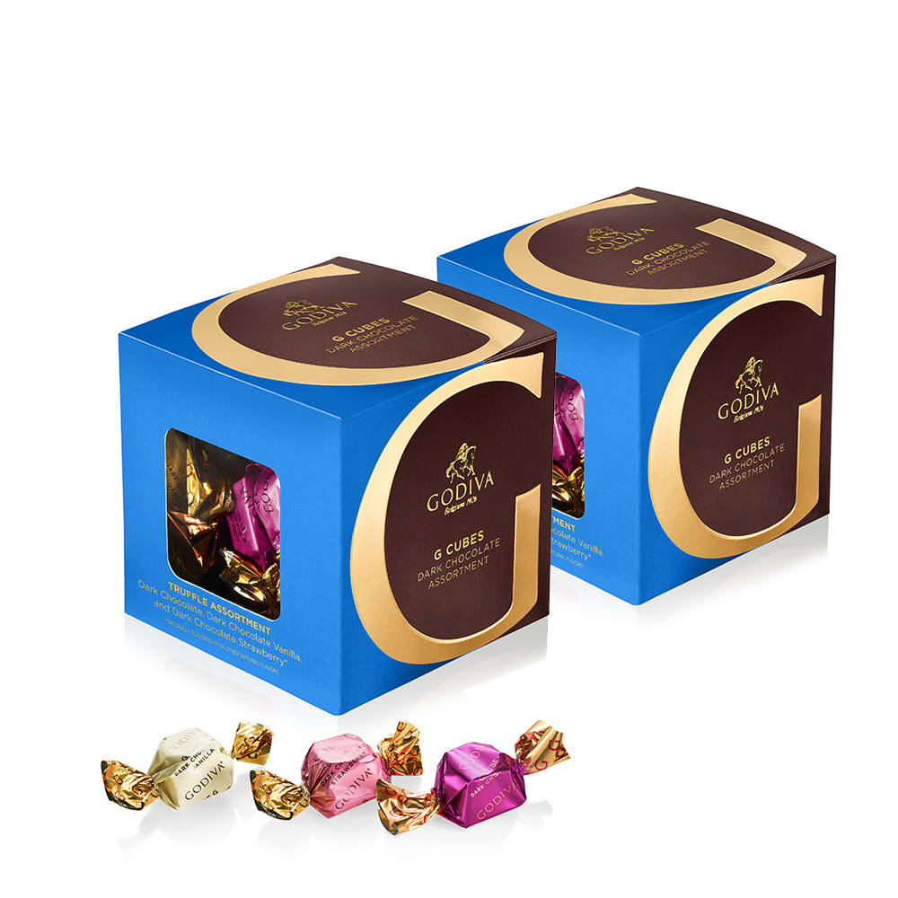 Godiva Dark Chocolate Assortment G Cube Box, Set of 2, 22 pcs. each