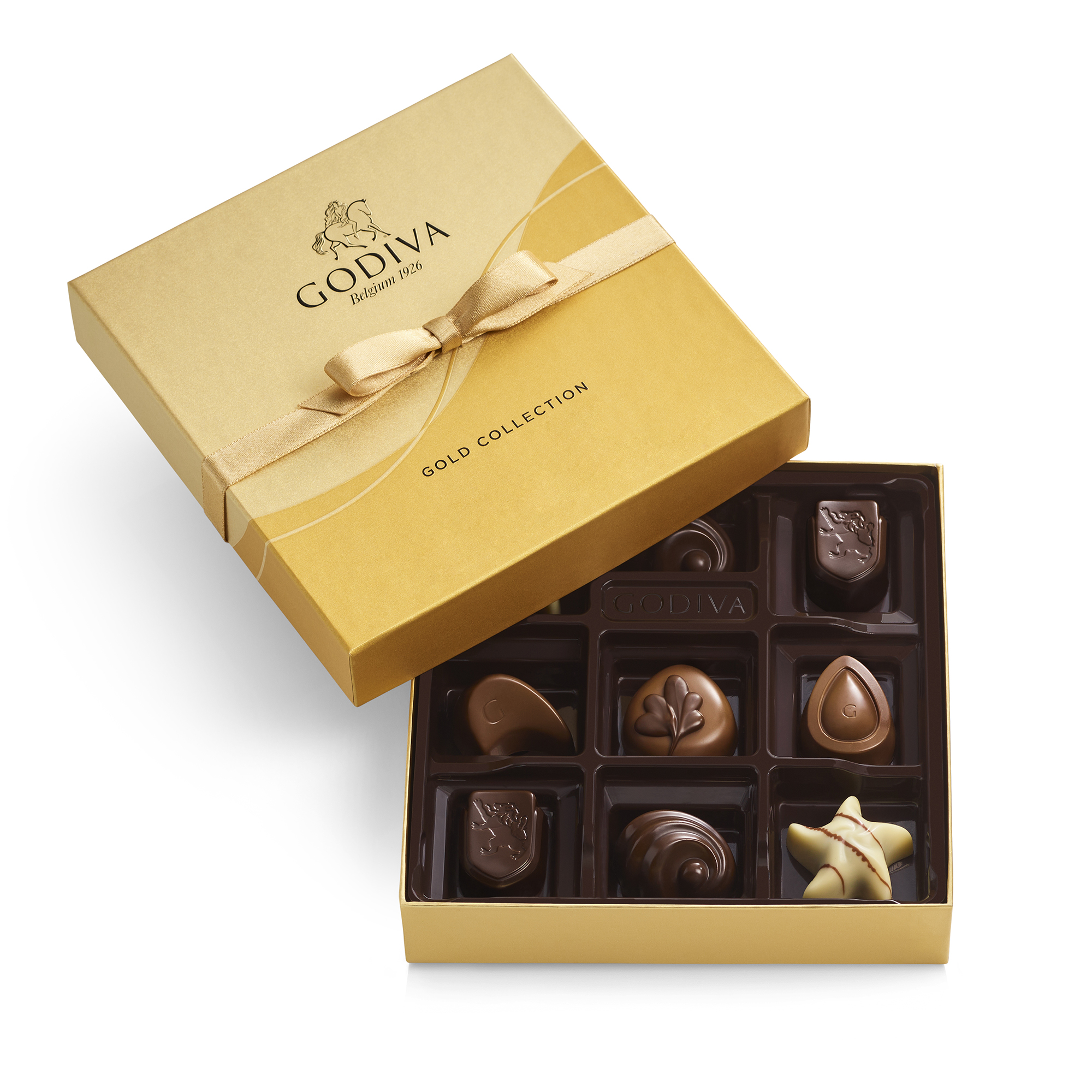 Godiva Assorted Chocolate Gold Gift Box, Gold Ribbon, 9 pc.