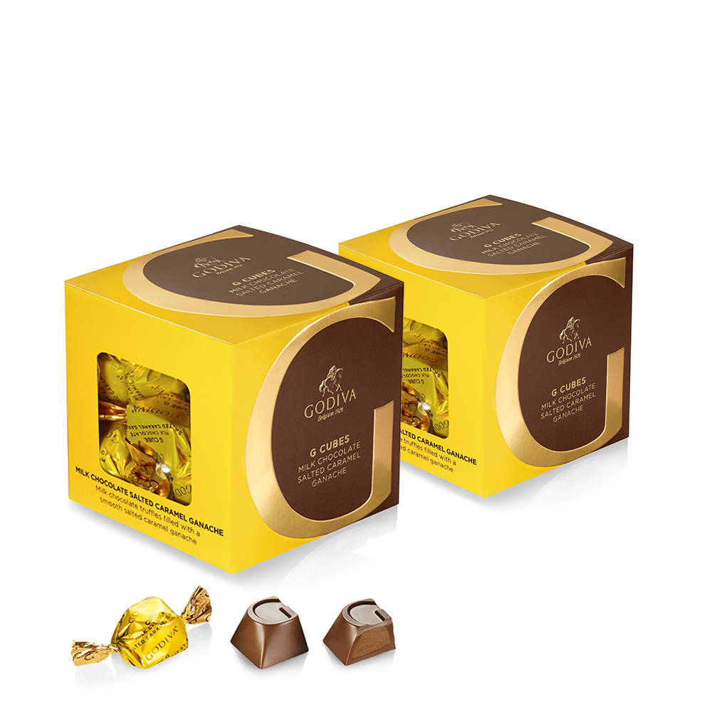 Godiva Milk Chocolate Salted Caramel G Cube Box, Set of 2, 22 pcs. each