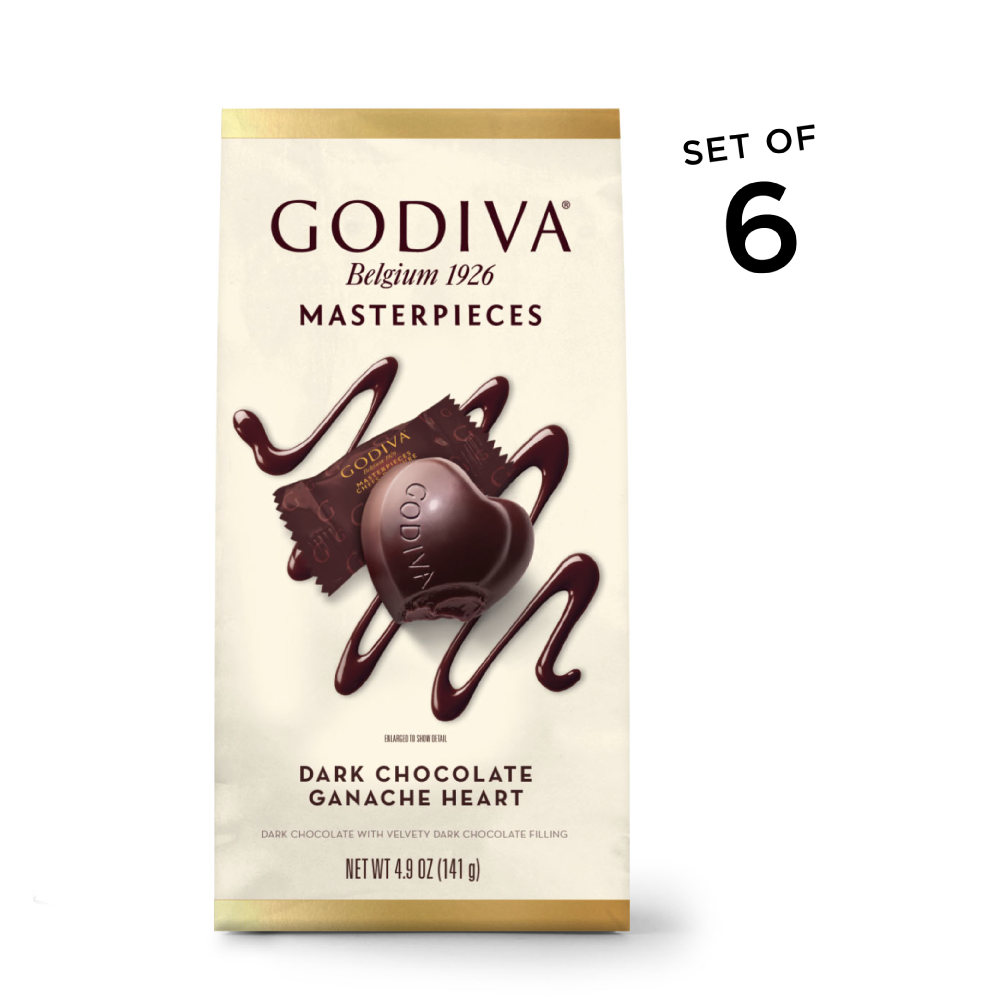 Godiva Masterpieces, Dark Chocolate Ganache Hearts, Set of 6