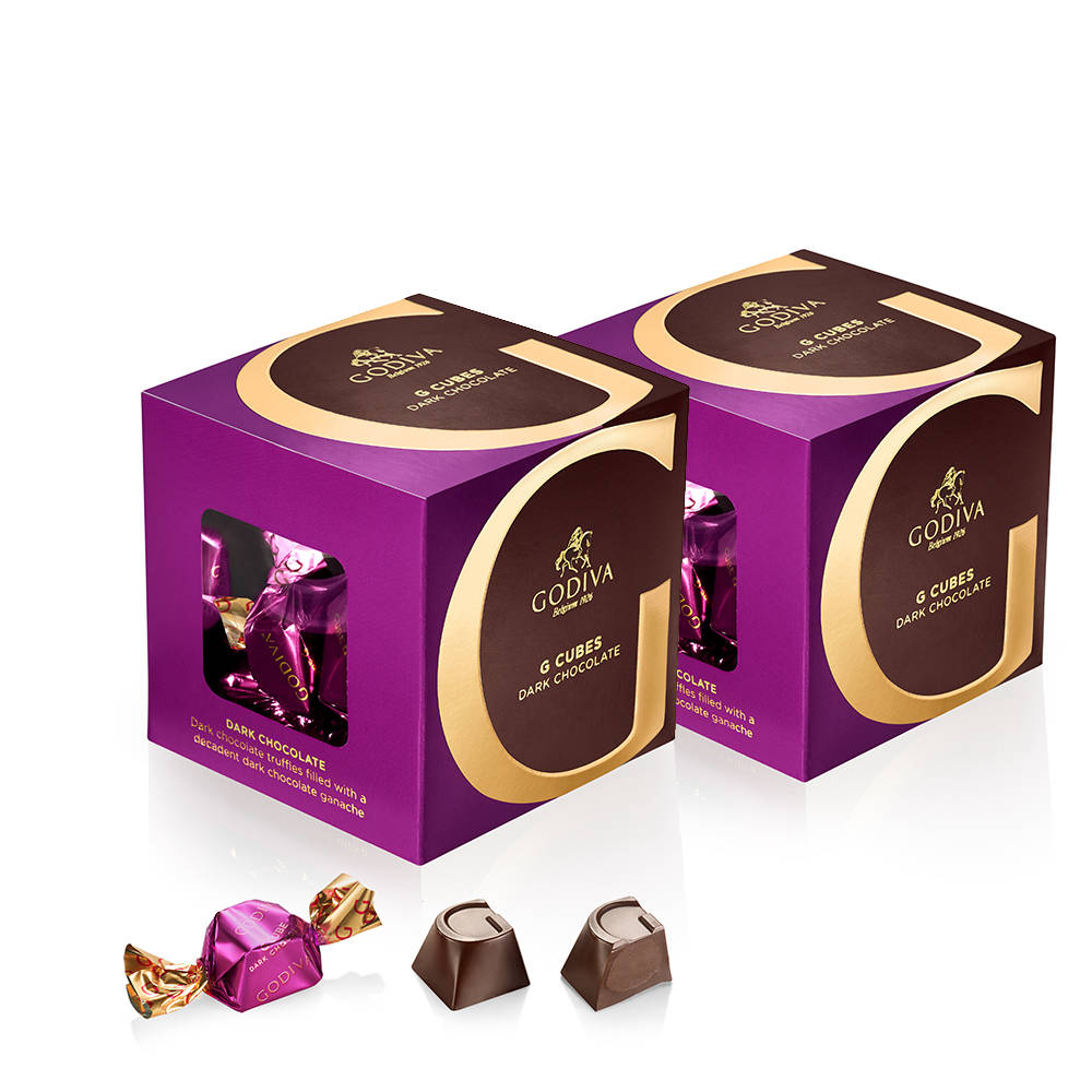 Godiva Classic Dark Chocolate G Cube Box, Set of 2, 22 pcs. each