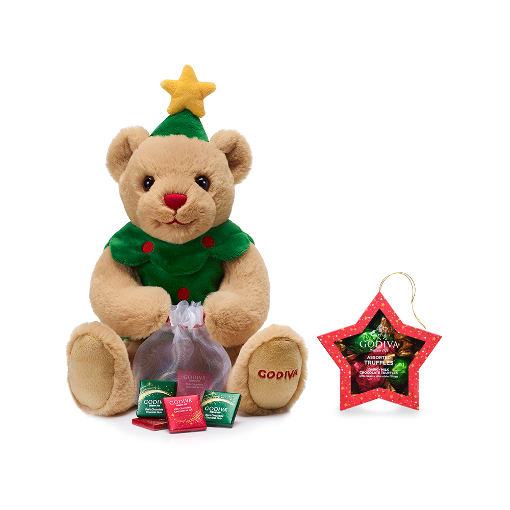 Godiva 2023 Holiday Plush Bear with Star Ornament